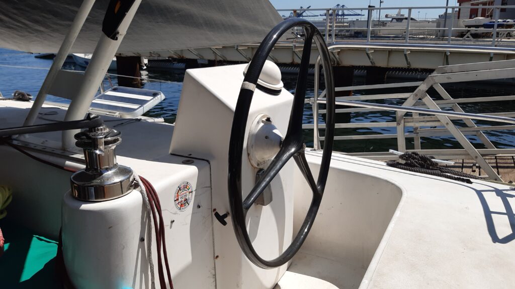 helm station with carbon steering wheel